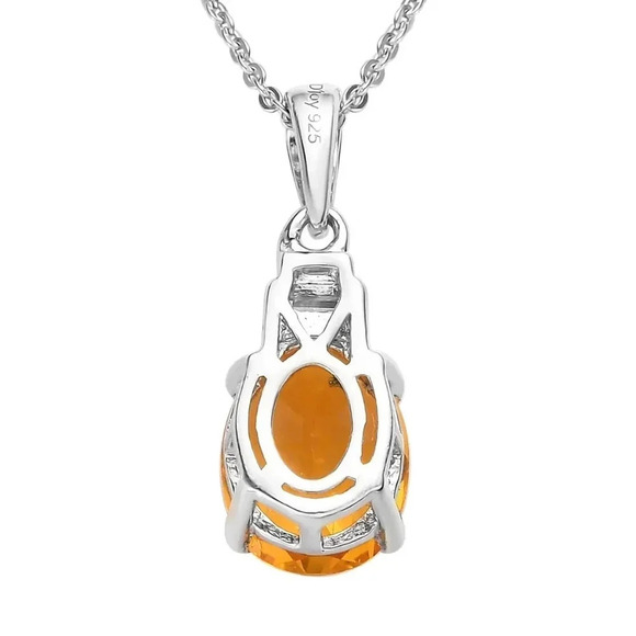 Premium Brazilian Fire Opal & Genuine Moissanite Pendant Necklace 20" - Picture 7 of 9
